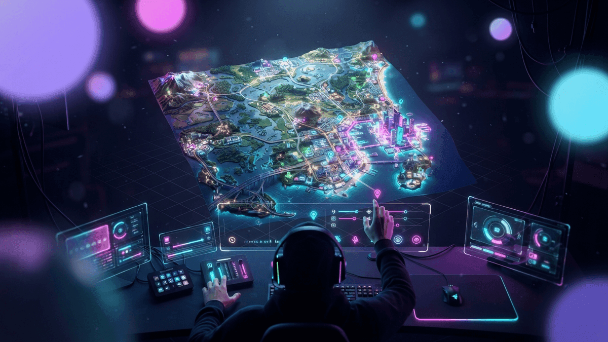 A stylized map of the fictional state of Leonida in GTA 6, showing Vice City and the surrounding regions, as seen by a streamer planning their next clip session.