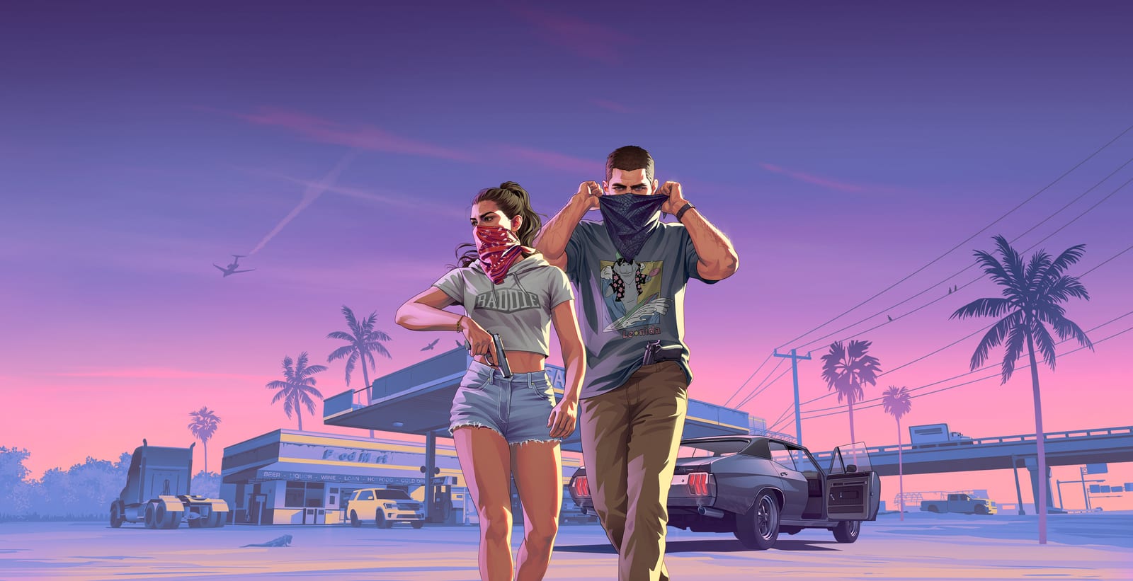 Lucia and Jason, GTA 6's playable duo, in the game's official key art.