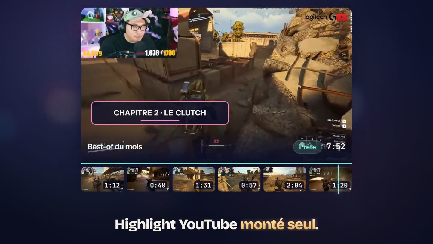 Inside StreamClipping: your Twitch or YouTube VOD becomes a set of best-of clips you stitch into a long-form video.